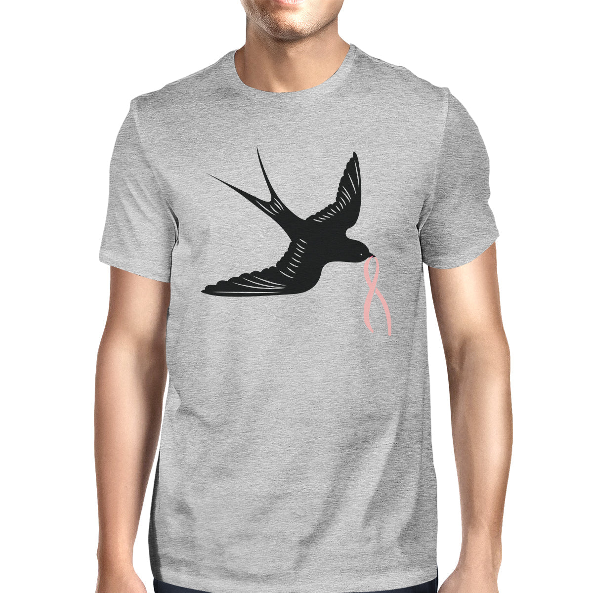 Herren-Shirt mit Pink Ribbon und Schwalben-Motiv