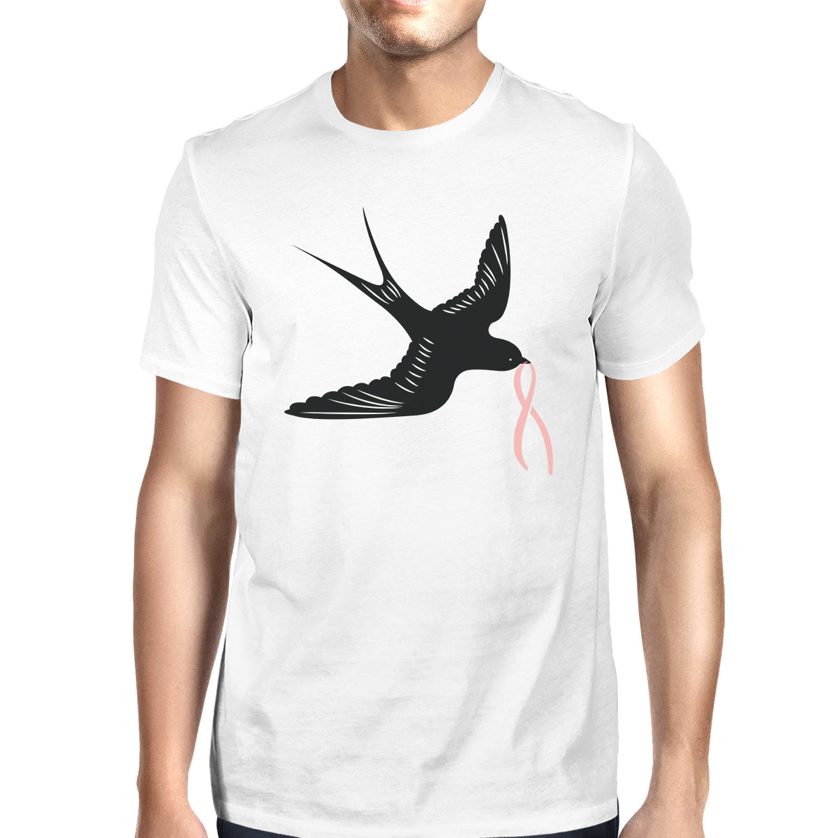 Herren-Shirt mit Pink Ribbon und Schwalben-Motiv